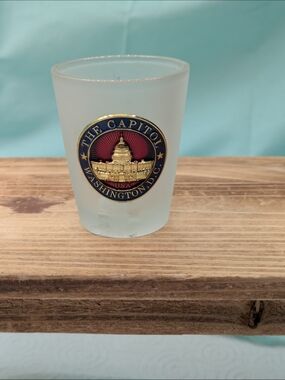 The Capitol Washington D.C. Frosted Shot Glass - Gold & Navy Emblem